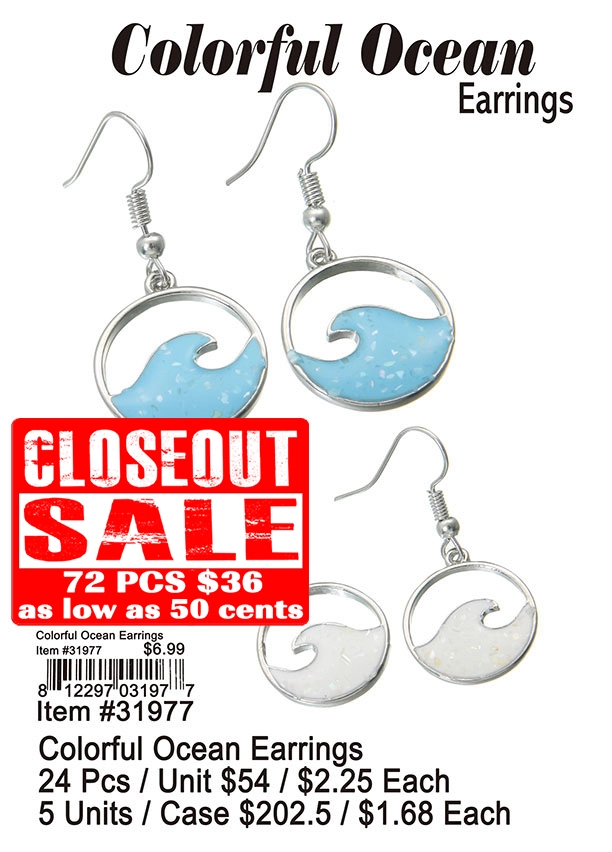 Colorful Ocean Earrings - Closeout 72 Pcs.